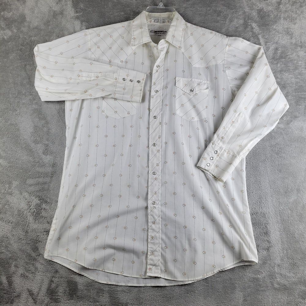 Corral West Ranchwear‎ Shirt 16.5 33 White Geometric Pearl Snap Western Cowboy